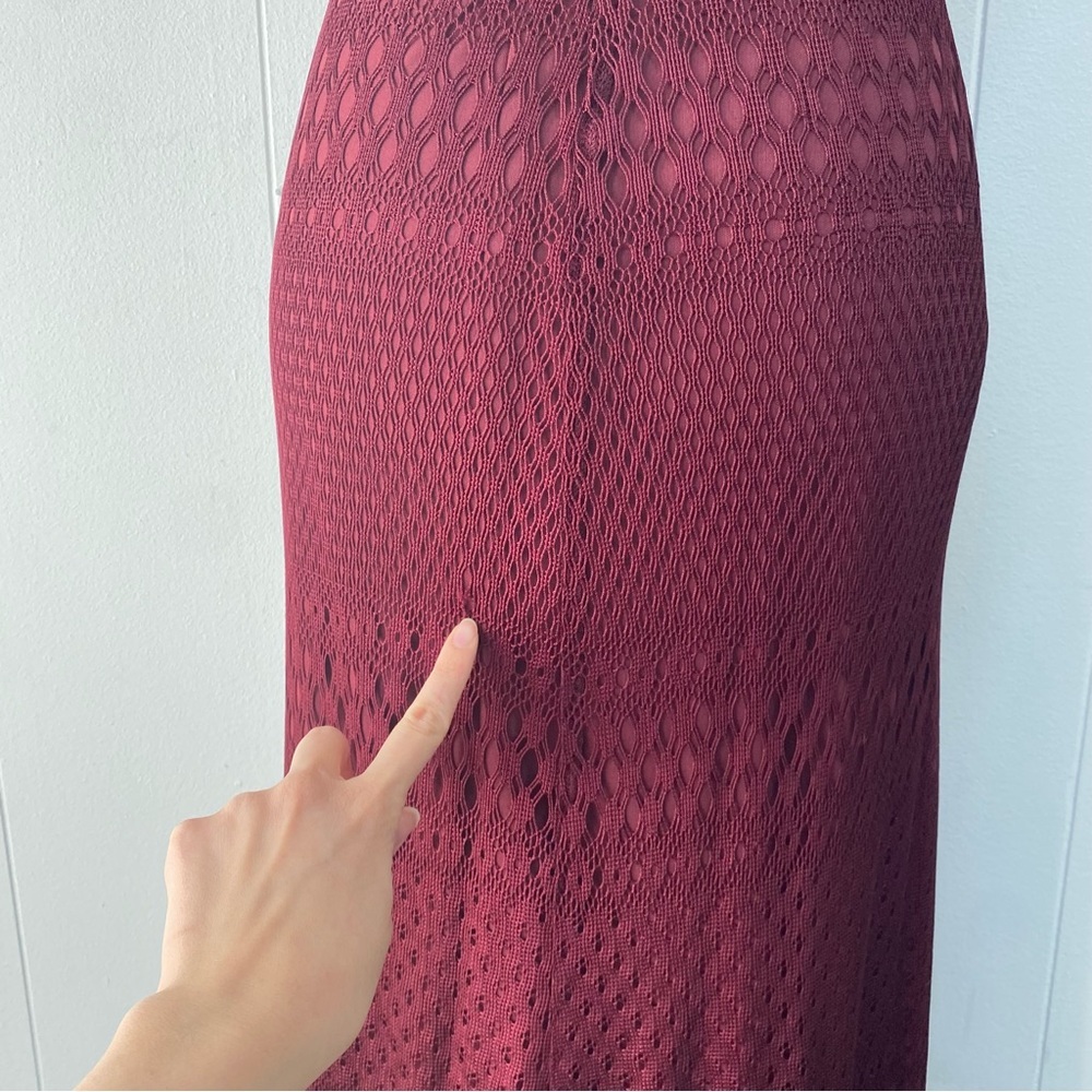 VTG Y2K Burgundy Bodycon Midi Dress Crochet Short Sleeve Daphne Frasier‎ Sz S - Picture 10 of 13